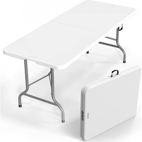 Fenixshop24 Tavolo Pieghevole 180 x 70 x 74 cm per 6-8 Persone, Richiudibile a Valigia – Bianco (1/5)