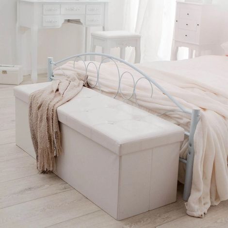 Banc coffre de rangement pliable : élégance et fonctionnalité aspect cuir blanc, dimensions 110x38x38cm. (1/5)
