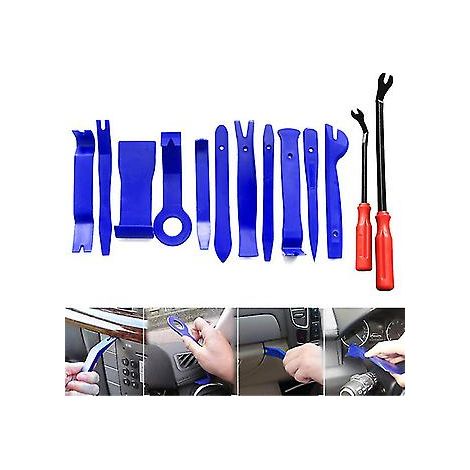 Kit de 13 outils de démontage pour voiture : outils pour tableau de bord, garnitures de portières, clips de fixation et autoradio DVD. (1/4)