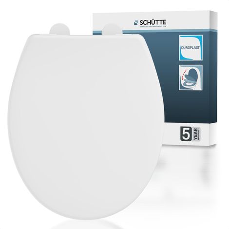 SCHÜTTE Sedile WC con abbassamento Automatico, copriwater in termoindurente infrangibile, Montaggio Fai da Te con Stencil, Coperchio WC e Occhiali, Portata Fino a 200 kg, Colore: Bianco (1/5)