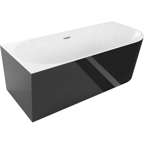 Mexen Mia freistehende Eckbadewanne links 140 x 75 cm, weiß/schwarz, Überlauf gebürsteter Nickel - 52691407575L-97