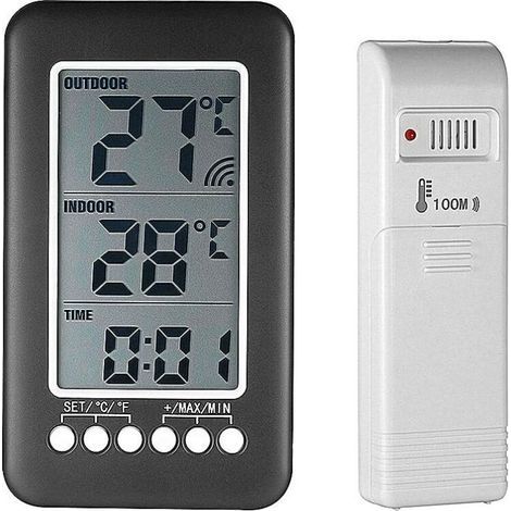 Wireless Indoor/Outdoor Thermometer with Digital Clock, Wireless Weather Station with Outdoor Sensor, Black Friday 2020 Temperature Monitor, Smart LCD Display °C/°F (1/5)