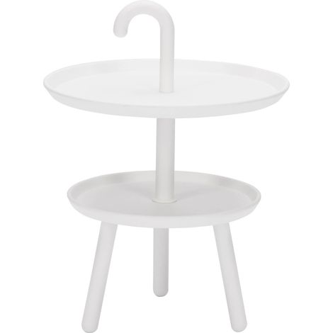 Tavolino da Giardino Ø41x55 cm 2 Ripiani in Polipropilene Bianco