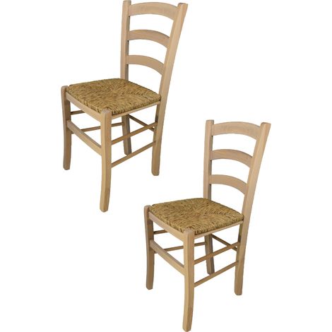 Tommychairs - Set 2 chaises VENEZIA pour cuisine, bar et salle à manger, robuste structure en bois de hêtre poli, non traité, 100% naturel et assise en paille (1/5)