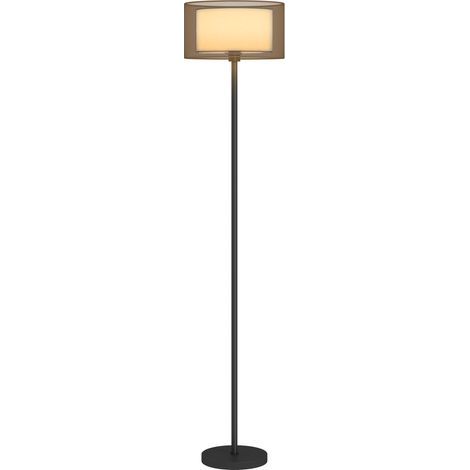 Lampadaire, abat-jour bicolore, interrupteur au pied, métal, noir (1/5)