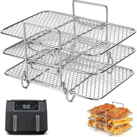 QuickShopping, rejilla de cocción de acero inoxidable de 3 niveles, accesorios de cocina para freidora de aire AF (1/5)