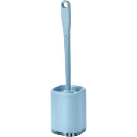 Brosse WC Silicone et Supports Brosse Toilettes WC Nettoyante en Profondeur,Balayette WC avec Long Manche en Plastique Antidérapant pour Nettoyer Le Coin des Toilettes,Bleu (1/5)