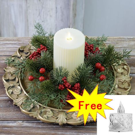 Guirlande De Noël - Anneau Décoratif Pour Bougie Ou Bouteille De Vin - Diamètre Extérieur 25 Cm - Vert - 1 Pièce (1/5)