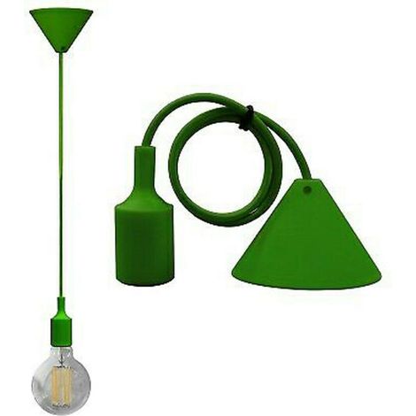 TrAdE Shop Traesio - Portalampada A Sospensione Pendente Lampadario Soffitto E27 Verde Dt-j01 1 Metro - (1/2)