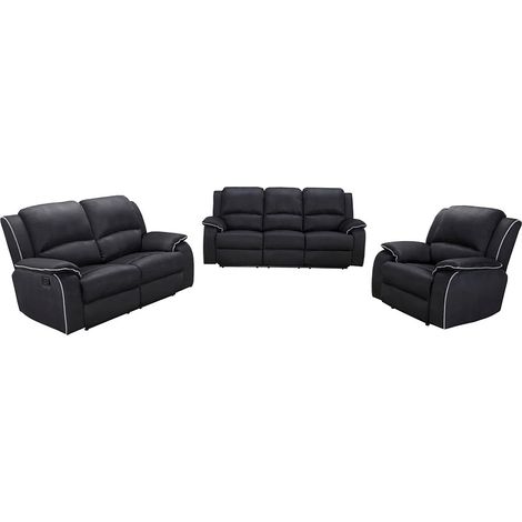 Canapés 3 places 2 places et un fauteuil relax en microfibre HERNANI - Noir (1/5)