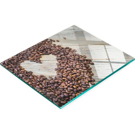 Elegante e resistente lavagna in vetro con stampa a forma di cuore e chicchi di caffè, 60x52 cm. (1/5)