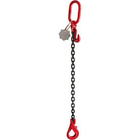 Élingue chaîne de levage 1 brin G80 maille Ø 8 mm long 5,00 ml (racc + crochet auto) CMU 2t