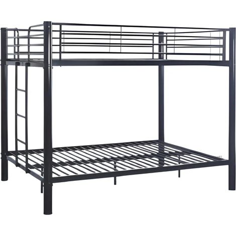 Homy France – Lit superposé 2x 90x190 cm – Structure métal noir – Échelle réversible – Barrières de sécurité – Sommier inclus