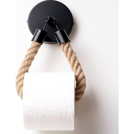 1 Porte-rouleau papier toilette sans perçage, design industriel vintage, métal et coton, pour salle de bain (1/5)