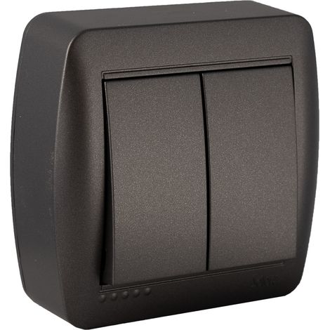 EDM – Interrupteur double va-et-vient en saillie – Couleur anthracite – Installation en saillie – Courant 10 AX – Tension 250 V – Indice IP20 (1/3)