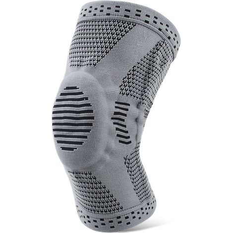 Sport-Kniebandage, komprimierte Kniebandage mit Patellapolstern und seitlichen Stabilisatoren, Kniebandage für Männer und Frauen, Patella-Kniestütze zum Laufen und Training (L) Grau
