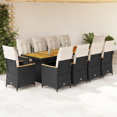 11-tlg. Garten-Bistro-Set mit Kissen Schwarz Poly Rattan vidaXL (1/5)
