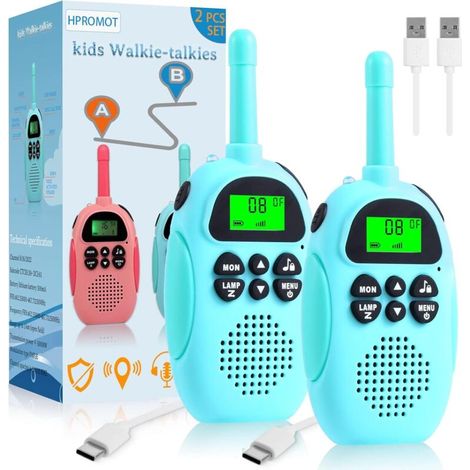Talkies-walkies pour enfants, lot de 2, rechargeables, bleus.-