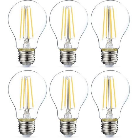 LED-Lampen, Edison-Schraubsockel E27, 7 W (entspricht 60 W), warmweiß, transparenter Glühfaden, nicht dimmbar, 6er-Packung, 806 Lumen (1/4)