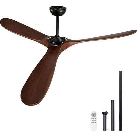 Mophorn Ventilador de techo de 72 pulgadas sin luz, control remoto de 6 velocidades, 3 aspas de madera, motor de CC reversible, ventilador de exterior moderno de montaje empotrado para dormitorio (1/5)