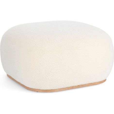Pouf carré 68,5x68,5x36 cm en tissu effet laine blanche (1/5)