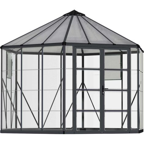 Palram – Serre de jardin polycarbonate 363x316x289 cm – Cadre aluminium – Panneaux incassables – 90% transmission lumière – Porte double battant