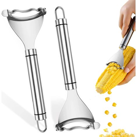Pelador de maíz de acero inoxidable, 2 piezas, pelador de mazorcas mágico, herramienta para quitar mazorcas con mango ergonómico (1/5)