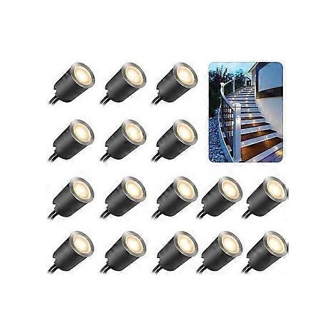 Ensemble de 16 spots LED encastrés d'extérieur, étanches IP67, 32 mm, pour terrasse en bois, piscine, jardin, escaliers et terrasse en bois (avec (1/4)