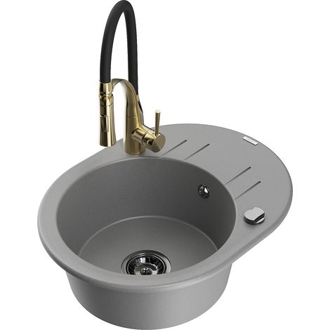 Mexen Kevin fregadero de granito de 1 seno con escurridor y grifo de cocina Aster, gris - 6517-71-73450-57-B (1/5)