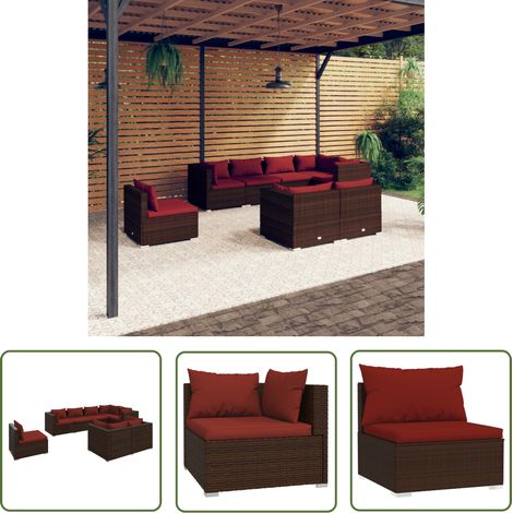 vidaXL Salon de jardin 8 pcs avec coussins Résine tressée Marron (1/5)