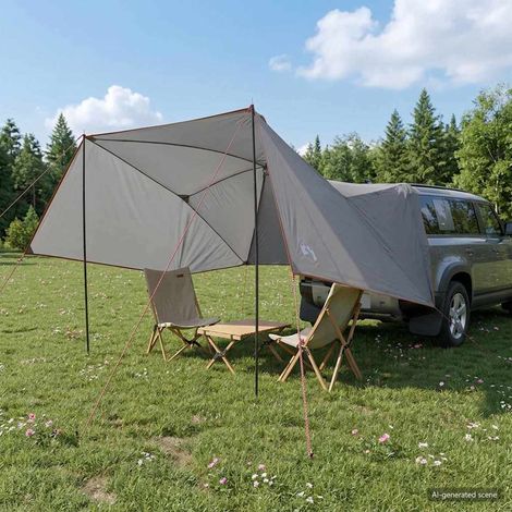 Abri de voiture pliable tente de protection polyester et acier gris orange 308 x 215 x 220 cm - PANGIVO (1/5)