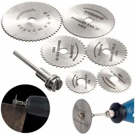 Set of 6 HSS Rotary Tool Cutting Discs Mini Circular Saw Blades with 3.2 mm Mandrel for Cutting Wood, Plastic and Metal - (1/4)