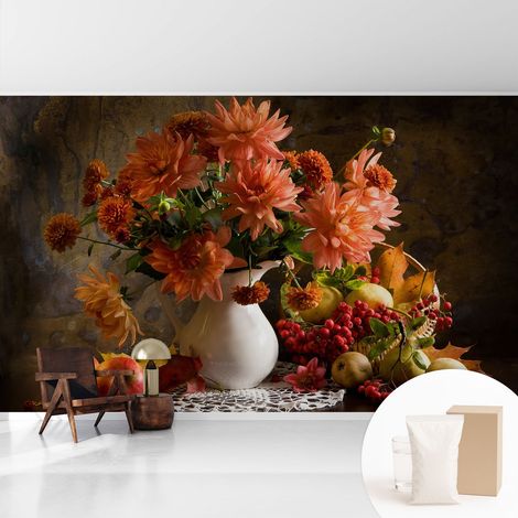 Tapete Vliestapete mit Kleber - abwaschbar - Tapete mit Motiv - trendige Wanddeko - elegant Fototapete  Herbstkomposition 416x254 cm (1/5)