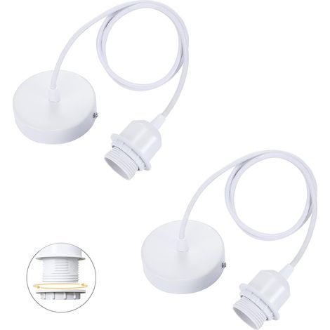 LaBlanc – Set aus 2 E27-Pendelleuchten mit schraubbarem Ring, verstellbares Textilkabel 100 cm, Pendelleuchte kompatibel mit Lampenschirm, ideale Fassung für Küchenpendelleuchte, Weiß