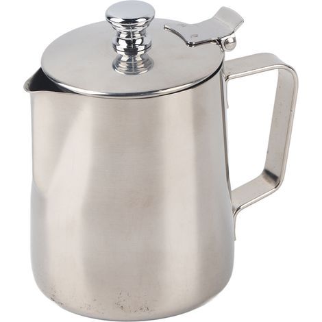 Pichet à Crème avec Couvercle, Pichet à Mousse de Lait, Pichet à Mousse avec Bec courbé à 120 °, 350 Ml en Acier Inoxydable, Art de Mousse de Latte pour café, Restaurant, Bar,. (1/5)