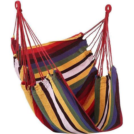 Chaise Hamac en Toile, Chaise Suspendue Portable à Rayures Colorées pour Une Utilisation Intérieure et Extérieure, Siège Pivotant Robuste et Compact pour la Détente (1/2)
