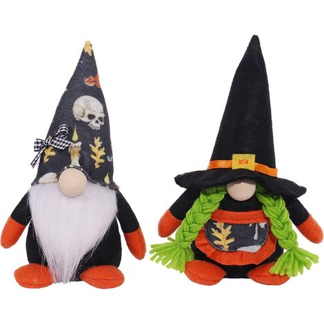 2PCS Nains en Peluche pour Halloween Couple d Elfes Rudolph sans Visage avec Citrouille Décoration d halloween Fête Décoration d Intérieur Jouet pour Fête (1/4)