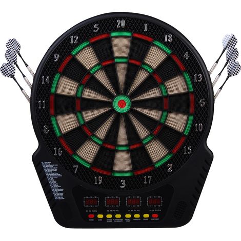 Elektronische Dartscheibe Dartboard Dart-set mit LED Anzeige mit automatischer Wertung Soundeffekte 6 Darts 24 Dartköpfe 27 Spiele und 243 Trefferoptionen für 16 Spieler 44 x 51,5 x 3,2 cm (1/5)