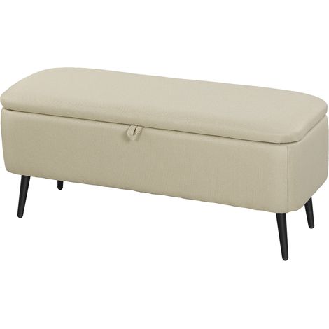 2-in-1 Aufbewahrungsbank aus beigefarbenem Stoff, schwarze Stahlbeine, 102 x 40 x 39,5 cm
