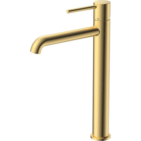 Robinet de lavabo sur pied - Or brossé - 325 mm - Douchette en céramique 30 mm - Économie d'eau