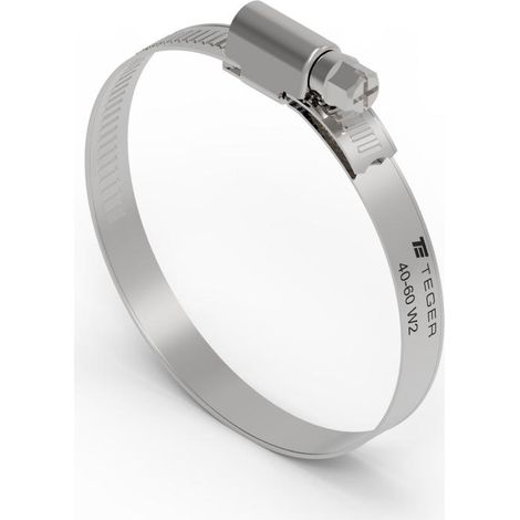 Collier de serrage à vis sans fin 40-60 (collier W2 - acier inoxydable) largeur 9 mm TEGER (vendu par paquets de 50) (1/3)
