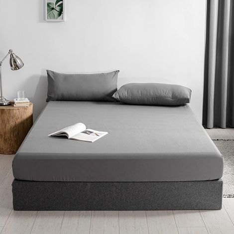 Drap Housse 180x200cm Gris Microfibre Poche Extra Profonde 30cm Doux et Respirant Lavable en Machine (1/5)
