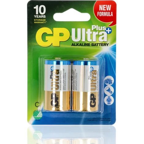 2 Batterie Gp Ultra Plus Alkalina, 1.5V, 14Aup/Lr14, Mezza Torcia C, Blister (1/7)
