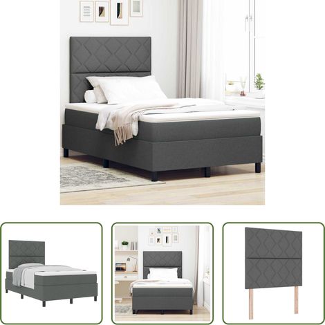 Matelas ferme-moyen -  Lit à ressorts avec matelas Gris foncé 120 x 200 cm tissu (1/5)