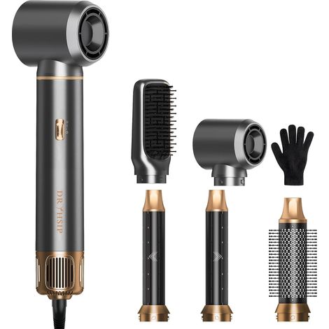 Brosse Soufflante 5 en 1, Lisseur Boucleur Multifonction, Séchage, Lissage, Volume et Coiffage, Léger et Compact pour Voyage - Charcoal (1/5)