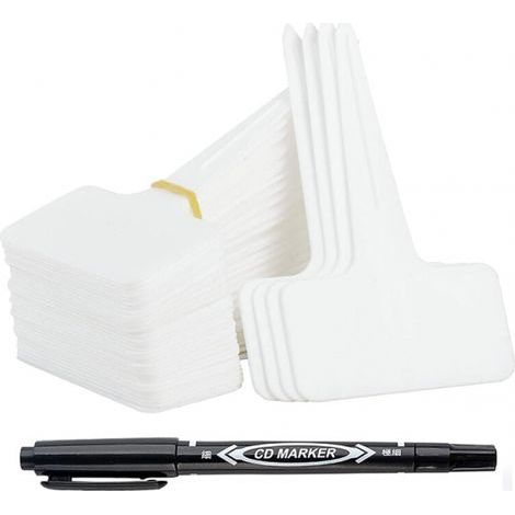 100 pièces Etiquette Jardin Exterieur Marqueurs en Plastique de Plantes Type T Plastique Etiquette Potager avec Stylo étanche Etiquetage Réutilisable et Accessoires pour Plantes(Blanc) (1/5)