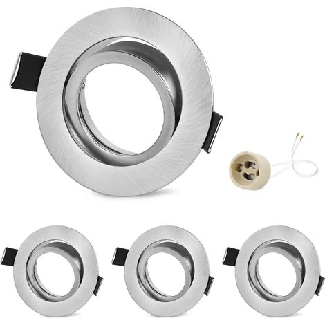 4x Spot Encastrable GU10 Orientables Aluminium Nickel, Projecteurs Cadre De Montage Avec Douille GU10, Rond Support Spot Encastrable Plafond Pour LED Ou Halogènes, Trou de montage ø75mm (1/5)