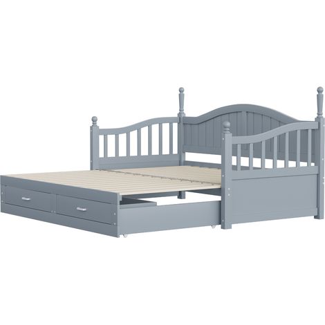 Sofá cama extensible de madera gris 90/180 x 190 cm con cajones y somier de lamas HOMVRA (1/5)