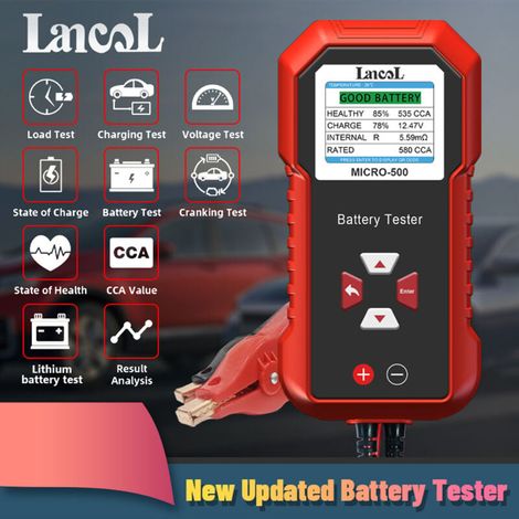 Comprobador de batería universal de 12 V - Compatible con baterías de plomo-ácido y litio - Pantalla LCD a color - 8 idiomas incluidos (1/4)