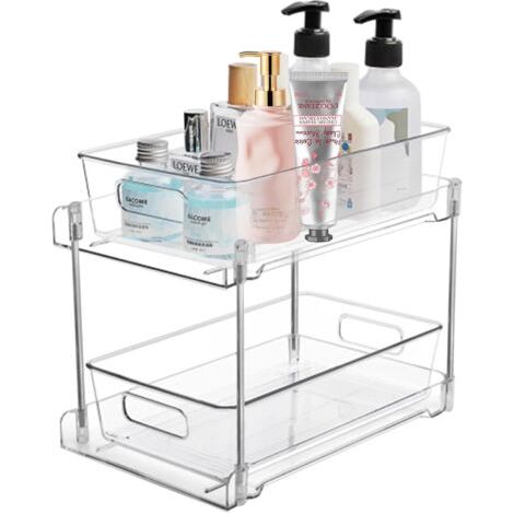 Organiseur de placard avec tiroir coulissant, armoire cuisine transparente, cuisine, organisateur multifonctionnel pour éviers, produits nettoyage -